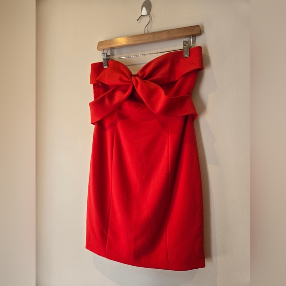 Jay Godfrey Red Strapless Bow Front Mini Dress Size 6 - Picture 3 of 10